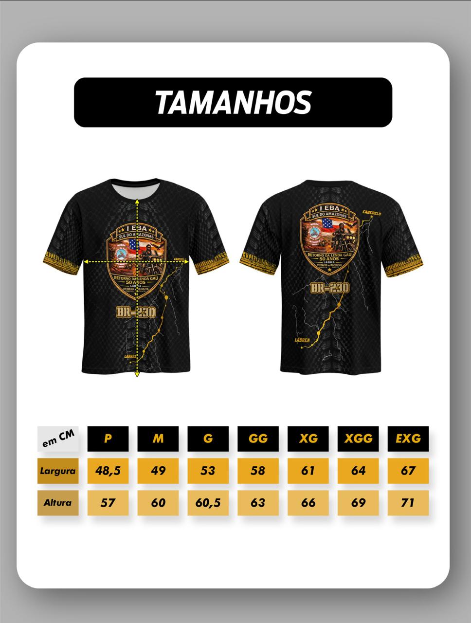 Tabela de tamanhos camisa manga curta